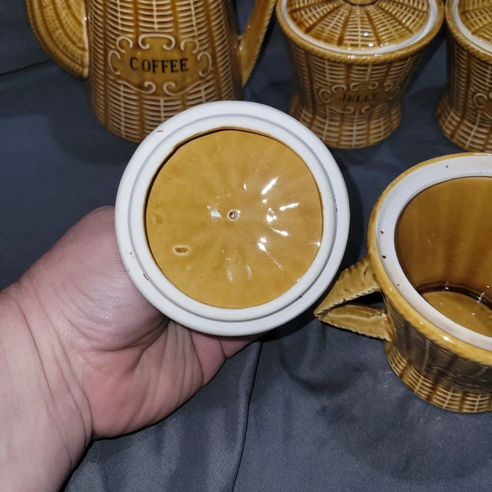13-Piece Vintage Basketweave Rooster Breakfast Set Japan MCM Ceramic